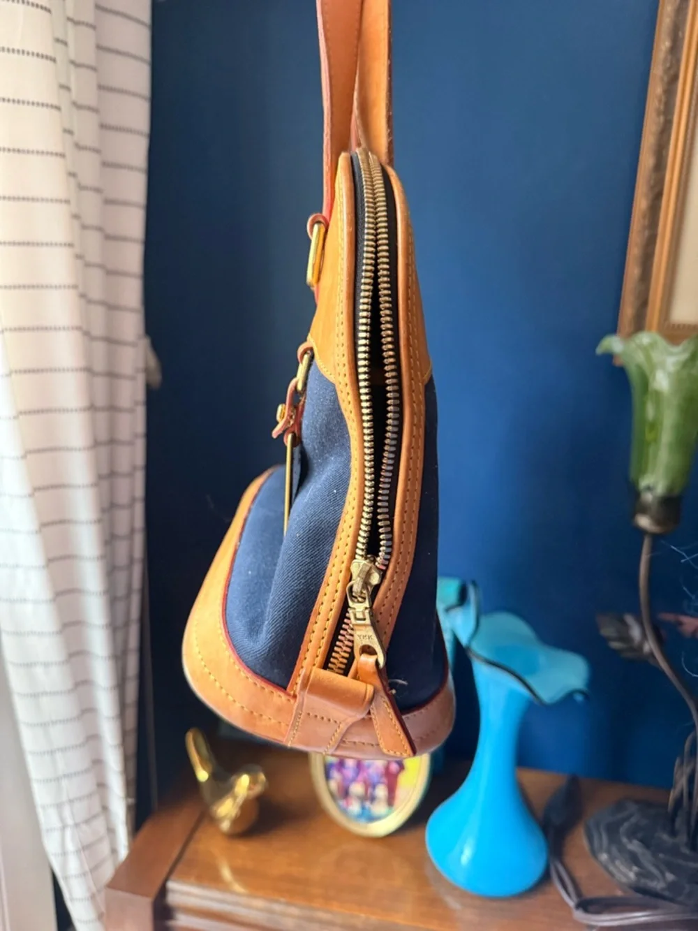 Vintage Dooney & Bourke Black and Tan Leather Satchel